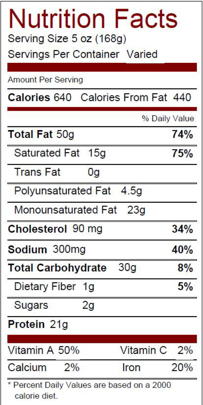 Nutrition label